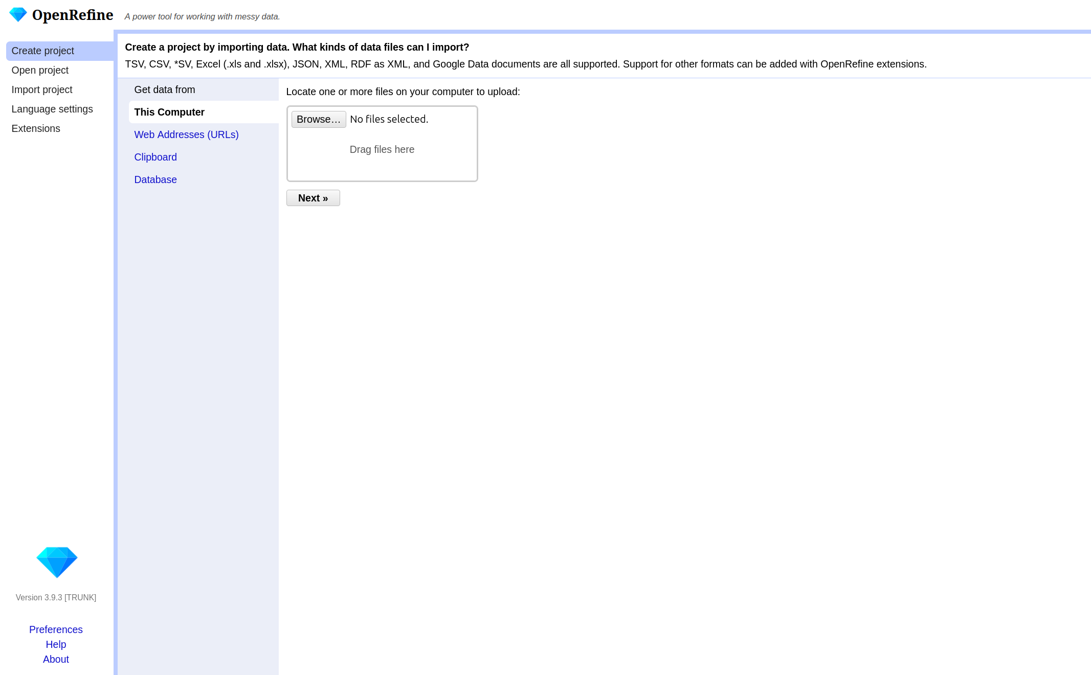 Screenshot of the Import Data Window