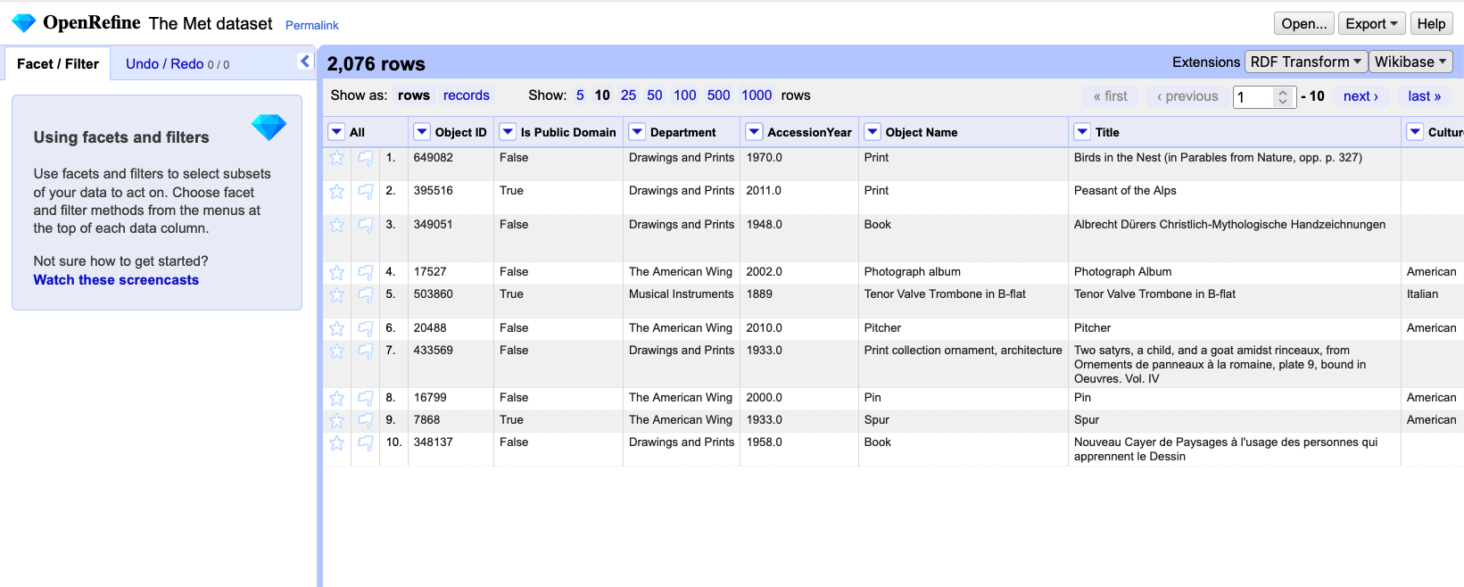 Screenshot of the user interface