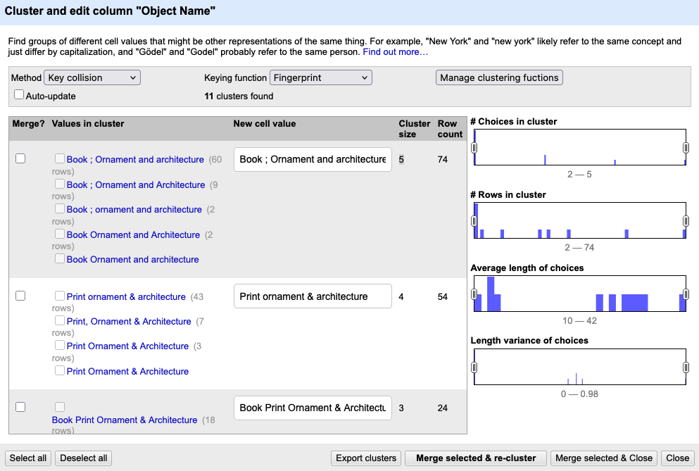 Screenshot of the Cluster and edit column …