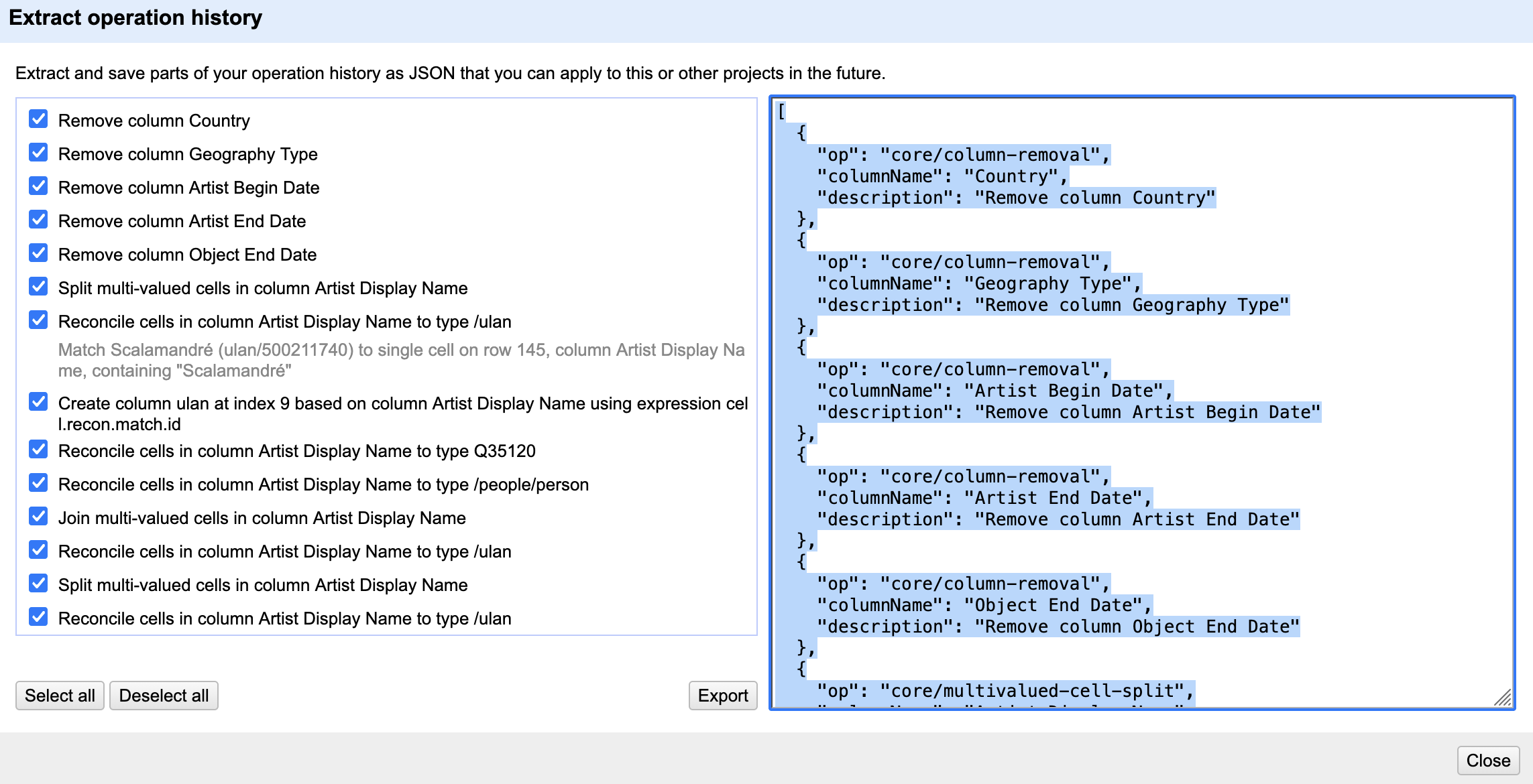 Screenshot of the Workflow Window